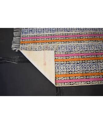 Hand-Woven Block Print Multi Color Striped Designer Rug Kilim Mat 3
