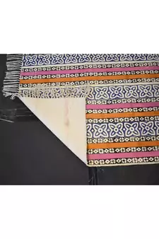 Hand-Woven Block Print Multi Color Striped Designer Rug Kilim Mat