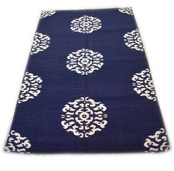 mandala Dark Blue 100% Cotton Floral Bedroom Mat.Living Room Mat 1