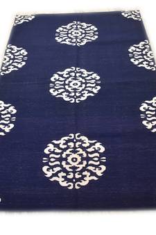 mandala Dark Blue 100% Cotton Floral Bedroom Mat.Living Room Mat