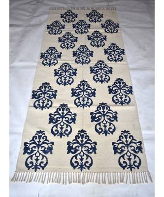Hand-Woven Cotton Kilim Rug Mat Size 3x7 Feet Block Print Fabric 1