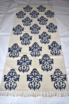 Hand-Woven Cotton Kilim Rug Mat Size 3x7 Feet Block Print Fabric