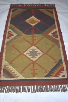 Jute Wool Persian Hand Woven Kilim Rug For Mat Ethnic Rug