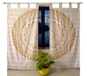 Indian Tab top Curtain Mandala Curtains, 2 Panel Set Mandala Curtain Tab top Curtains, Drapes & Valances, Window Curtain 1