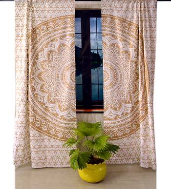 Indian Tab top Curtain Mandala Curtains, 2 Panel Set Mandala Curtain Tab top Curtains, Drapes & Valances, Window Curtain 4