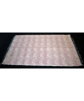 Italian Geo Skin Block Print Red Floral Designer Rug Size 3.5x6 Feet 2