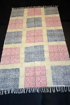 Hand Woven Patch Work Looking Persian Block Print Fabric Kilim Rug