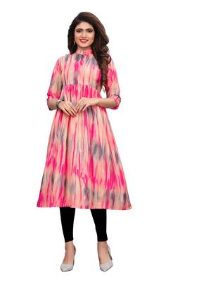 light-pink Printed Muslin flair Kurti 1