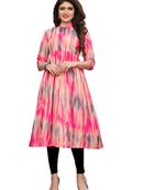 light-pink Printed Muslin flair Kurti