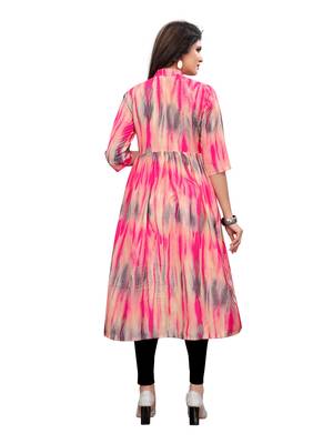 light-pink Printed Muslin flair Kurti 2