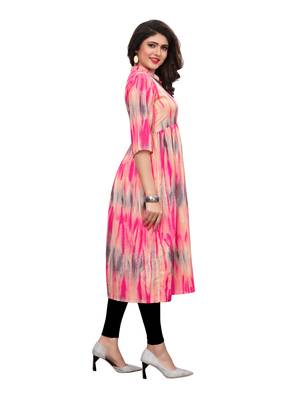 light-pink Printed Muslin flair Kurti 3