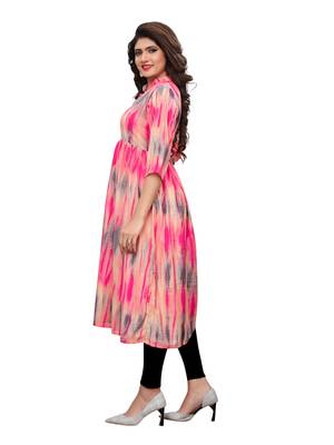 light-pink Printed Muslin flair Kurti 4