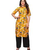 Yellow Printed Rayon Straight Kurti