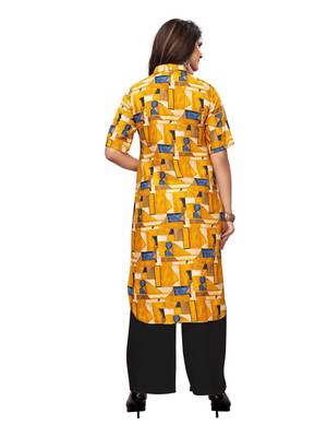 Yellow Printed Rayon Straight Kurti 2
