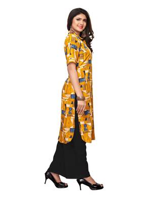 Yellow Printed Rayon Straight Kurti 3