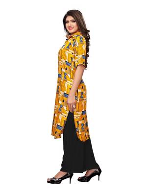 Yellow Printed Rayon Straight Kurti 4