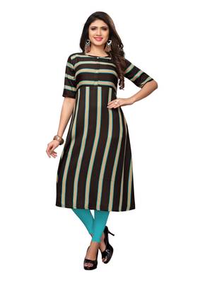 Brown Printed Rayon Straight Kurti 1