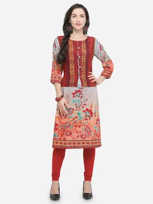Maroon printed rayon kurtas-and-kurtis 1