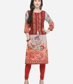 Maroon printed rayon kurtas-and-kurtis