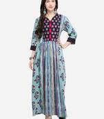Turquoise printed rayon kurtas-and-kurtis