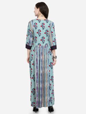 Turquoise printed rayon kurtas-and-kurtis 3