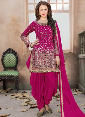 Pink mirror taffeta salwar with dupatta 1