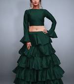Green plain silk semi stitched lehenga