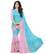 Sky blue embroidered chiffon saree with blouse