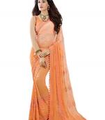 Orange embroidered chiffon saree with blouse