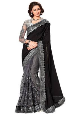 Black embroidered lycra saree with blouse 1