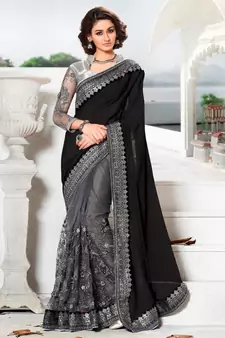 Black embroidered lycra saree with blouse