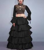 Black plain silk semi stitched lehenga