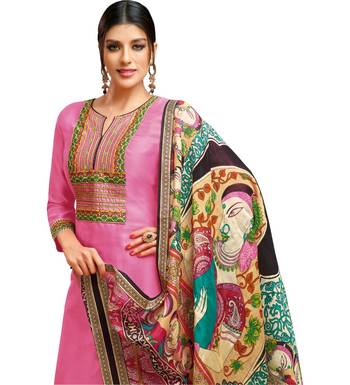 Pink Chanderi Silk Women's Palazzo Suit With Digital Printed Dupatta 3