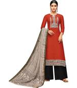 Dark Orange & Black Chanderi Silk Women's Palazzo Suit With Digital Printed Dupatta