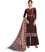 Brown Chanderi Silk Women's Palazzo Suit With Digital Printed Dupatta