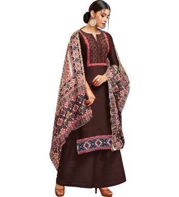 Brown Chanderi Silk Women's Palazzo Suit With Digital Printed Dupatta 2