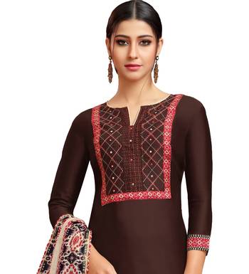 Brown Chanderi Silk Women's Palazzo Suit With Digital Printed Dupatta 3