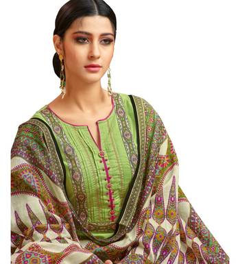 Parrot Green & Rani Pink Chanderi Silk Women's Palazzo Suit With Digital Printed Dupatta 2