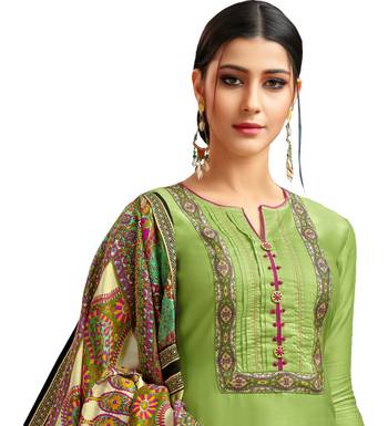Parrot Green & Rani Pink Chanderi Silk Women's Palazzo Suit With Digital Printed Dupatta 3