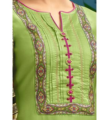 Parrot Green & Rani Pink Chanderi Silk Women's Palazzo Suit With Digital Printed Dupatta 4