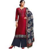 Maroon & Blue Chanderi Silk Women's Palazzo Suit With Digital Printed Dupatta