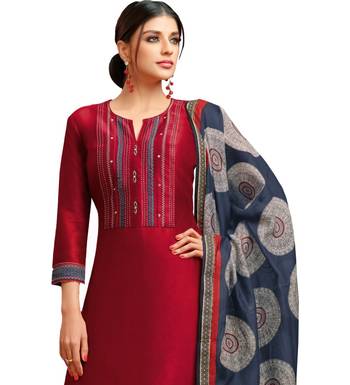 Maroon & Blue Chanderi Silk Women's Palazzo Suit With Digital Printed Dupatta 3