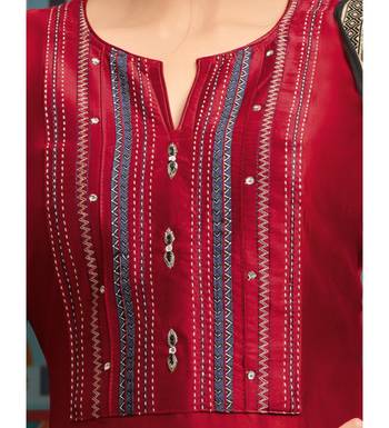 Maroon & Blue Chanderi Silk Women's Palazzo Suit With Digital Printed Dupatta 4