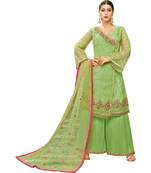 Parrot Green Heavy Embroidered Oragnza Women's Semi-Stitched Palazzo Suit