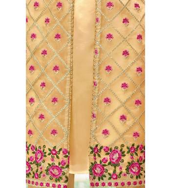 Beige Heavy Embroidered Oragnza Women's Semi-Stitched Straight Pant Suit 4