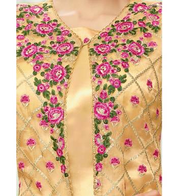 Beige Heavy Embroidered Oragnza Women's Semi-Stitched Straight Pant Suit 5