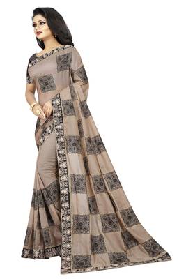 Brown embroidered faux georgette saree with blouse 2