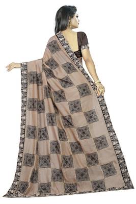 Brown embroidered faux georgette saree with blouse 3