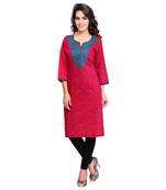 Pink embroidered cotton cotton-kurtis