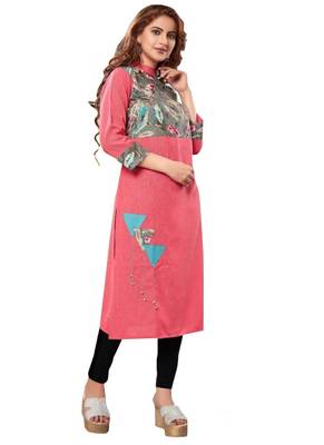 Peach Printed Rayon Ethnic Kurti  1